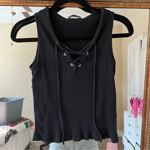 Zara lace up ribbed tank top - Picture 1 of 4